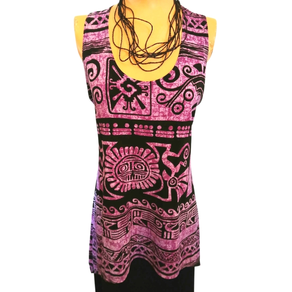 2pcs JOSTAR Print  Shark Bite Hemline Sleeveless Top & Necklace